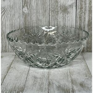Vintage Anchor Hocking EAPG Star of David Clear Glass Large Serving Bowl